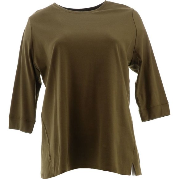 NWT DENIM & CO. ESSENTIALS 3/4 SLEEVE TUNIC SAFARI OLIVE GREEN XXS - Picture 1 of 11